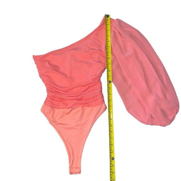 Hello Molly Party It Up Bodysuit Coral One Shoulder Ruching Detail Women’s XS - Picture 4 of 6